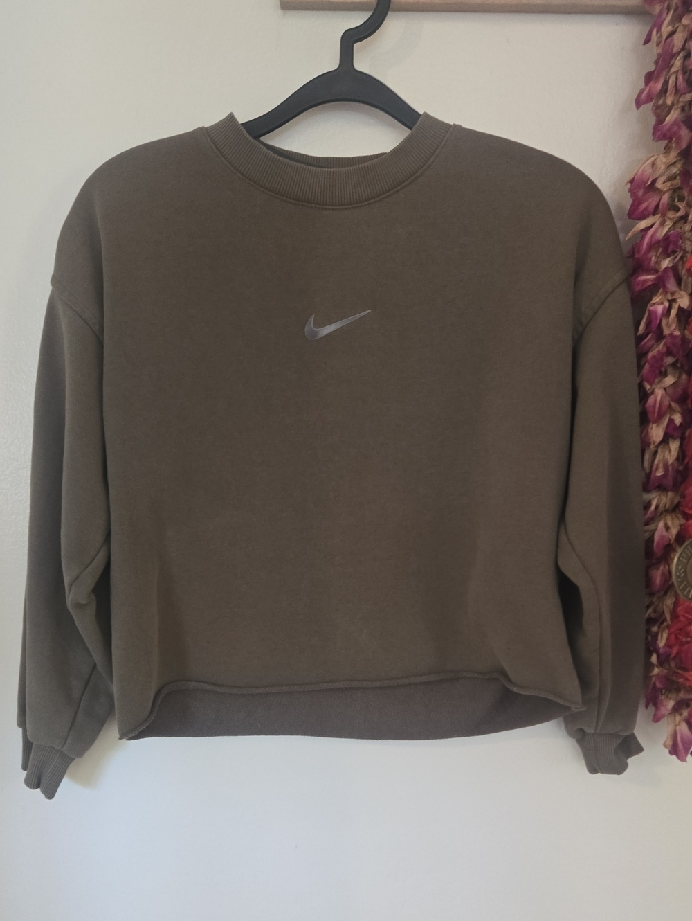 Nike Olive Green Cropped Crew Sweatshirt